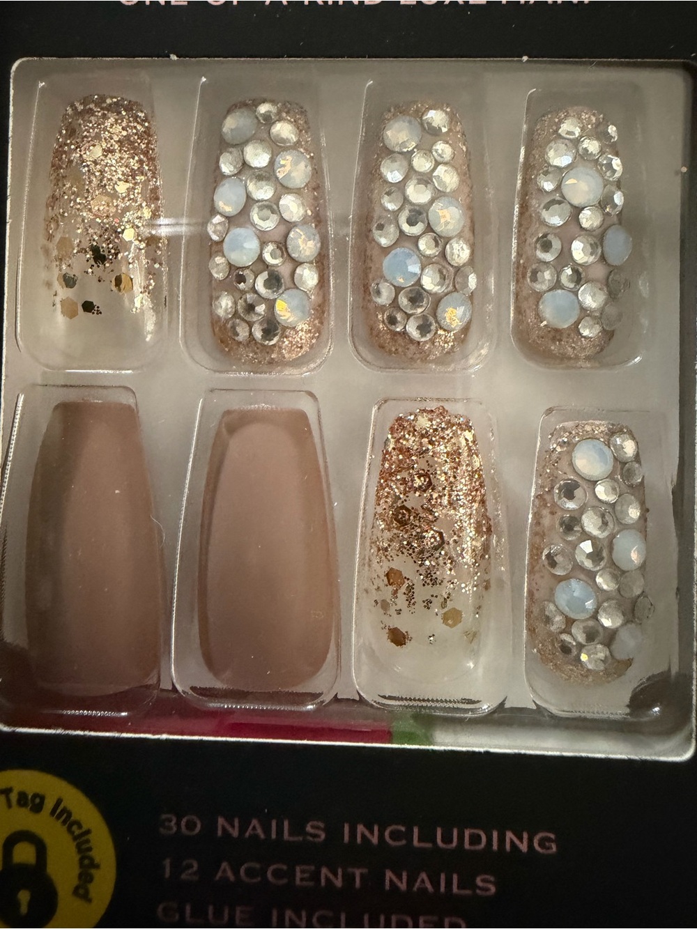 **NWT** Gold Glitter & Nude Press-On Nail Set with Rhinestones